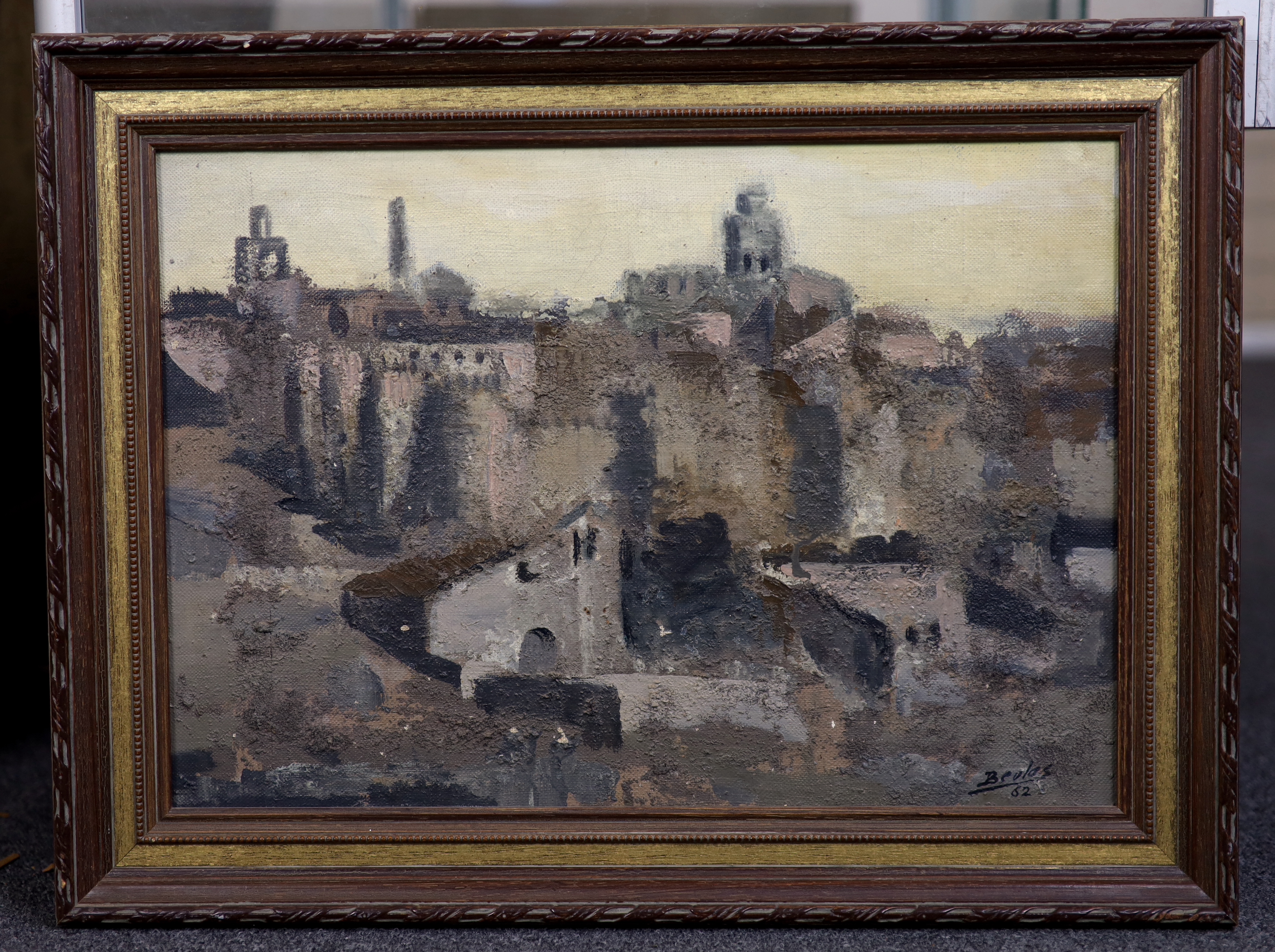 Brolos, oil on canvas board, Italian town view, signed and dated ‘62, 31 x 44cm